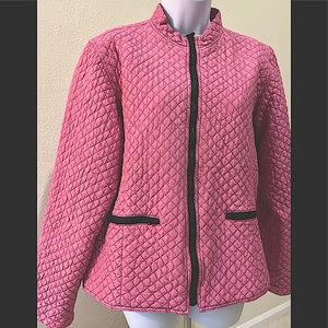 Silk quilted jacket w/silk lining & 2 zipper pockets black trim mandarin collar